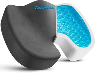 Подушка для офісного крісла CloudBliss з гелевим наповнювачем, Memory Foam, велюровий чохол, для підтримки попереку, профілактики болю в спині, суглобах, для офісу, авто, інвалідного візка (сіра)