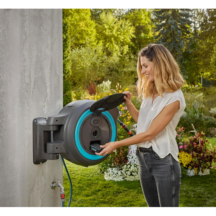 Gardena PowerRoll XXL Solo: Автоматичний шланг-намотувач 40м з акумулятором, бірюзовий (18645-55)