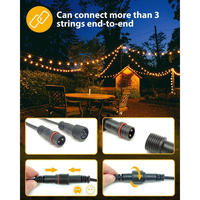 LED гірлянда для вулиці 23м - 75 футів, з таймером та регулюванням яскравості. 30+3 лампочки G40, тепле біле світло, ретро стиль, вологостійка гірлянда для тераси, вечірки, саду, патіо.