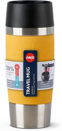 Термокружка Emsa Travel Mug Classic 360 ml, жовта, з рукавом, Quick-Press, 360° відкриття