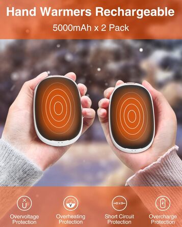 Jonwall Електричний нагрівач рук 2 шт. 5000mAh, перезарядна батарея, магнітний, портативний, USB Powerbank, подарунок для жінок та чоловіків, чорний