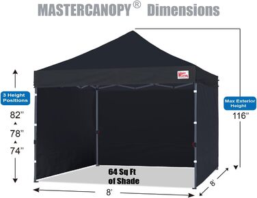 Намет MasterCanopy 2,5x2,5 м розкладний, з 4 стінками, для ринку, саду, двору, чорний