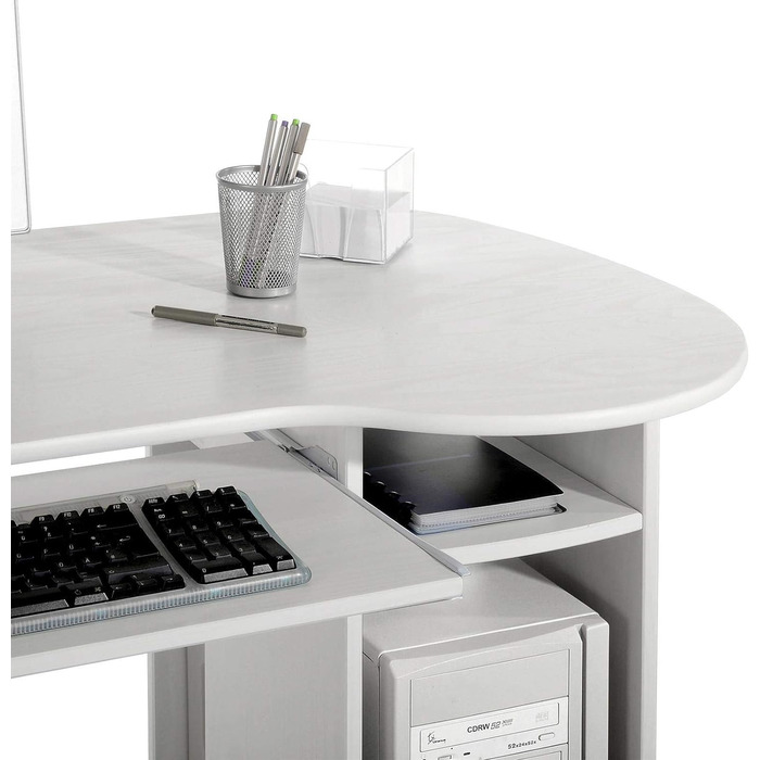 Комп'ютерний стіл для ПК, масив сосни лакований з висувними ящиками (білий)