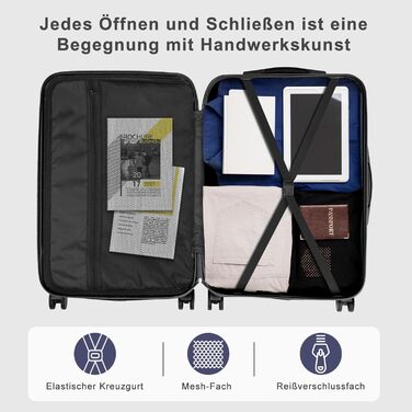 Набір валіз LALAHO 5 шт. з косметичками, з ABS пластику, для подорожей, ручна та велика валіза, блакитний (смужки)