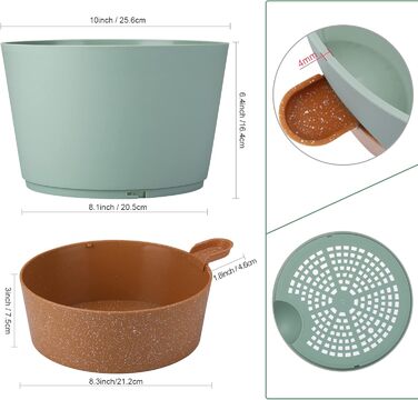 Набір з 2 горщиків для квітів 25.4 см, пластик, з системою поливу, для дому, балкону, саду, сукулентів, кактусів (зелений, коричневий)