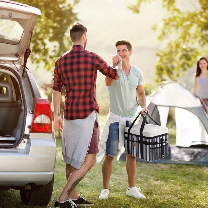 Термосумка-холодильник Lifewit 30л для пікніка, їжі та напоїв (Blaugrau Gestreift)