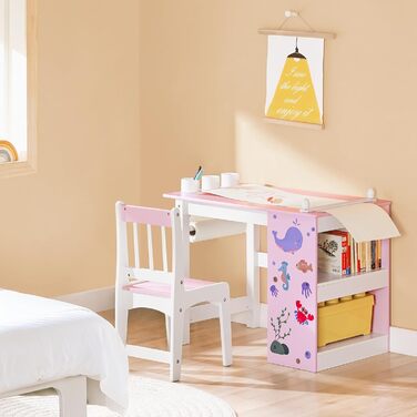 Дитячий стіл SoBuy з табуретом, комплект меблів для дитячої кімнати, ігровий та навчальний стіл для дітей, рожевий (80x66x50 см)