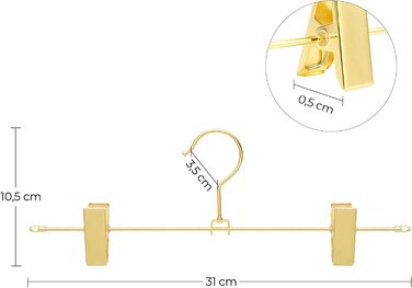 Вішалки для штанів SONGMICS, 10 шт. , 31 см, нековзні затискачі, поворотні, компактні, стійкі до іржі, золоті CRI046G01