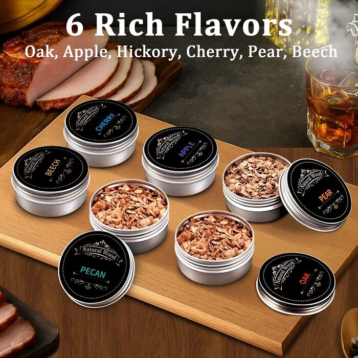 Електричний набір для копчення віскі, подарунковий набір для чоловіків, для приготування коктейлів, з 6 смаками, дерев'яні стружки, подарунок на день народження, різдвяний подарунок