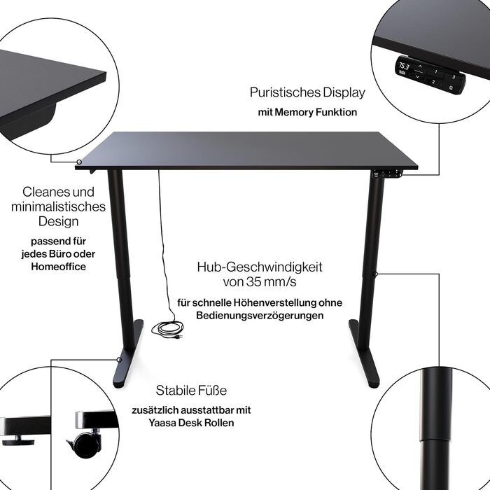 Дитяча парта Yaasa Desk Basic S, 120x70 см, вкл. ключовий замок, USB-порт для зарядки, парта, що росте разом з дитиною (антрацит, 140x80 см)