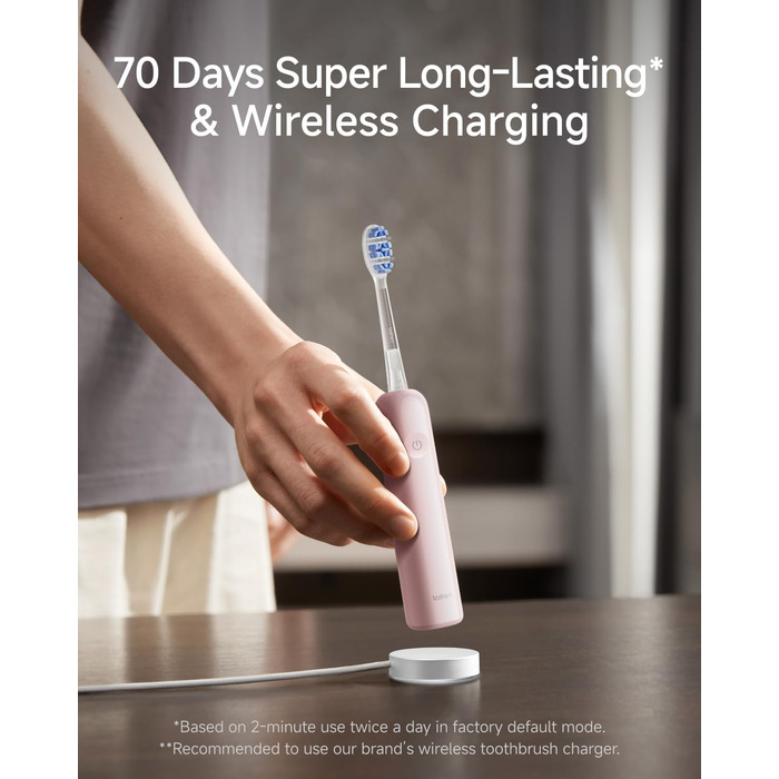 Звукова зубна щітка Laifen Wave Pro рожевого кольору: 6 режимів, акумулятор до 70 днів, контроль тиску, 2 насадки