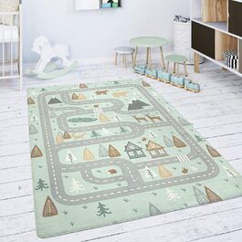 Ігровий килимок Дитячий килимок Килимок для дитячої кімнати Нековзний сучасний вуличний ведмідь Лосі Зелений сірий, Розмір 80x150 см (150 см Круглий)