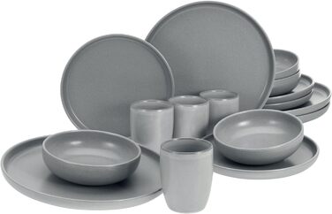 Набір посуду серії Uno 16шт, набір порцелянових виробів (сірий, набір 16шт), 22978