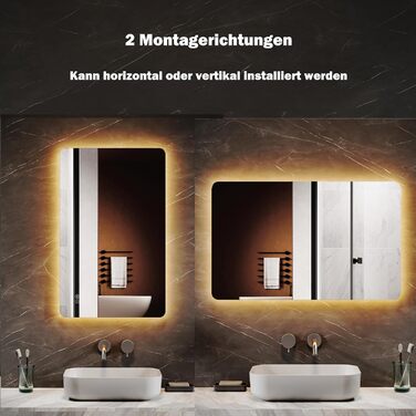 LED дзеркало для ванної кімнати з підсвічуванням 50x80 см, 3 колірні температури, IP44, тип F