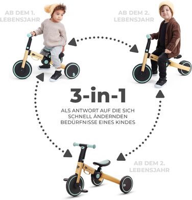 Триколісний велосипед Kinderkraft 4TRIKE 3в1: бігобіл, самокат, велосипед, складаний, для дітей від 12 місяців до 5 років (жовто-блакитний)