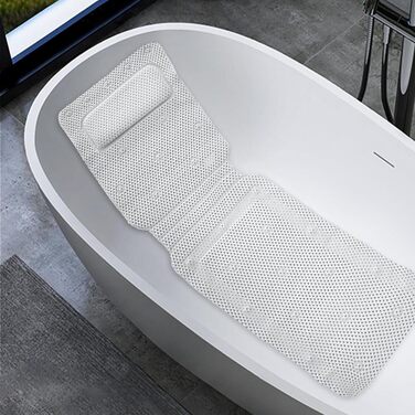 Килимок для ванни на все тіло з подушкою, 3D Air Mesh Spa Bath Pillow Mattress, стьобане повітряне ліжко для ванни з нековзними присосками, аксесуари для ванної кімнати підтримують шию, спину та ноги (125x36 см)