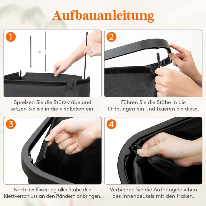 Кошик для білизни Lifewit 105L з кришкою, сірий, великий, складний, для спальні, ванної кімнати