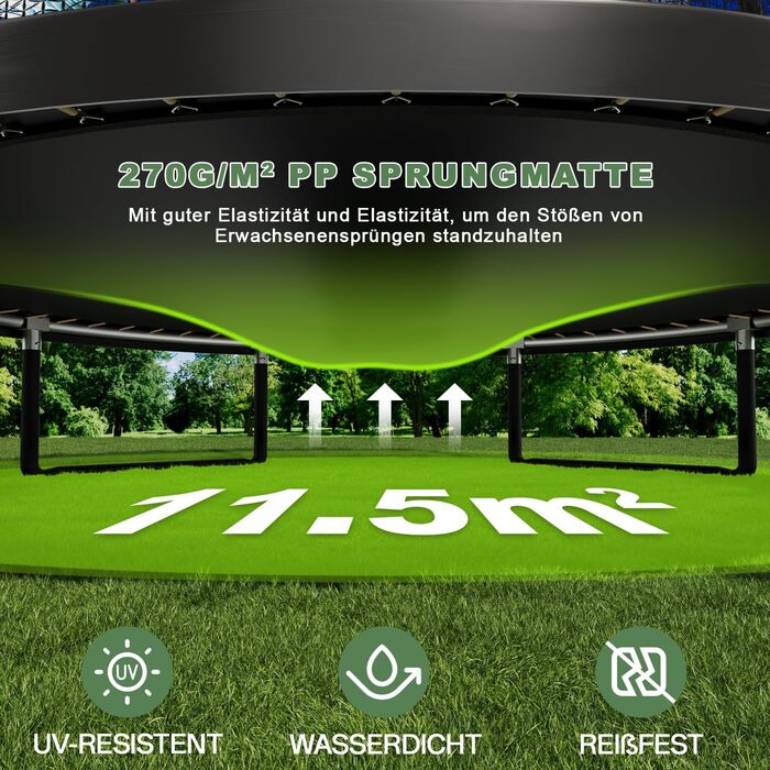 Батут садовий Flamaker Ø427 см з захисною сіткою, каркас сталевий, до 150 кг, для дітей та дорослих, чорний