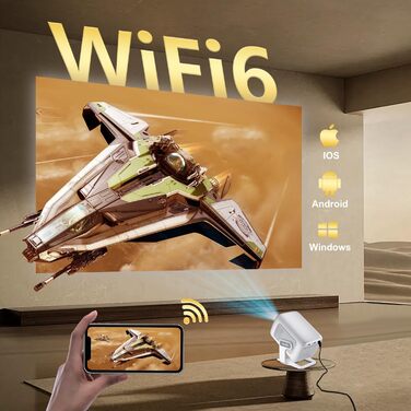 Міні проєктор Salange 4K з Wi-Fi 6, Bluetooth 5.2 та Android 11.0 для дому, смарт-проєктор з обертанням 180°, сумісний з телефоном/Xbox/ноутбуком/TV Stick/USB, білий (Sala260max)