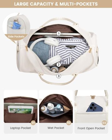 Сумка-мішок LOVEVOOK для жінок, 40л, 2 шт. (бежевий & хакі), з відділенням для взуття та мокрих речей, для подорожей, спортзалу, Gym, Yoga, ручна поклажа