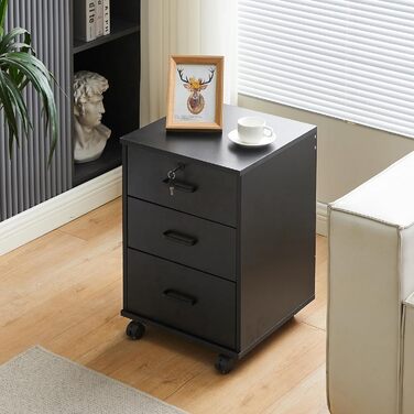 Тумба на колесах TUKAILAI з 3 висувними ящиками, з замком, для офісу, білого кольору