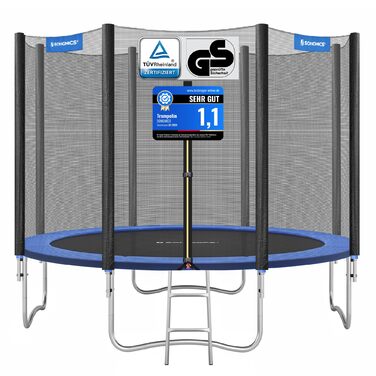 Батут SONGMICS садовий Ø305 см з захисною сіткою, драбиною та м'якими стійками, блакитний