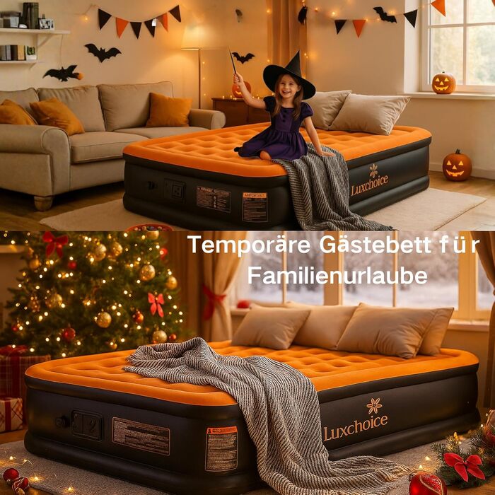 Надувне ліжко Luxchoice з електричним насосом для 2 осіб (205x155x38 см) - Dark Orange