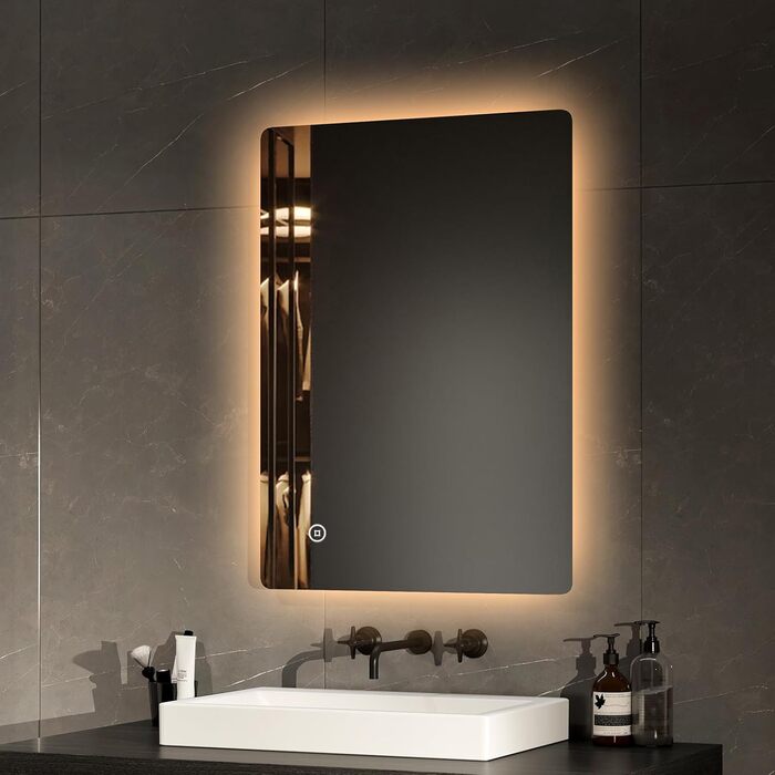 Дзеркало для ванної кімнати EMKE з підсвічуванням 50x70 см, 3 кольори світла, регулювання яскравості, антизапітніння, таймер 70x50 см