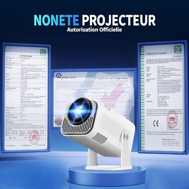 Портативний проєктор Mini Beamer 4K Full HD 1080P з Wi-Fi 6 та Bluetooth 5.2. Підтримка HDMI, TV Stick, Memory Stick, Laptop. Автоматична корекція трапецеїдальних спотворень, 270° обертання, білий. Модель 2026