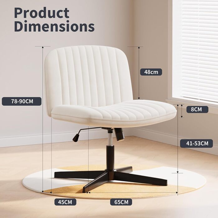 Офісне крісло Naspauluro без підлокітників, з тканинним покриттям, для роботи та відпочинку, з регулюванням висоти та функцією гойдання, поворотне на 360°, кремового кольору, без коліс