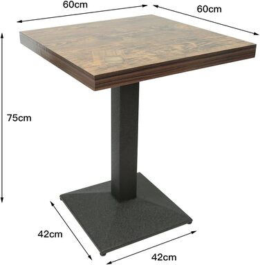Стол кухонний Homewell квадратний на одній ніжці, 60x60x75 см, коричневий (вінтажний дизайн годинника), для 4 осіб