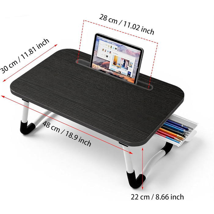 Стіл для ноутбука в ліжко, стіл-підставка для ноутбука, для роботи, home office, чорний 48x30 см