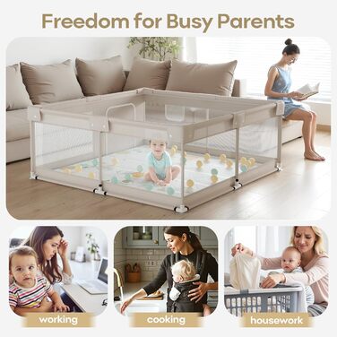 Ляльковий будиночок для дитини з ігровим килимком, 150x150x68 см, великий, з дихаючим мережаним огородженням та фіксаторами