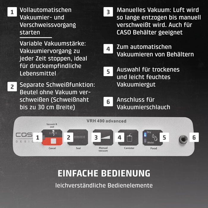 Вакууматор CASO advanced Pro (VRH 490) з функцією CASOTEK Liquid, подвійним швом та набором пакетів, професійний вакуумний пакувальник