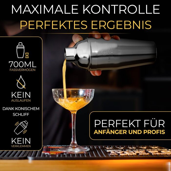 Набір для коктейлів Cobbler 700мл з нержавіючої сталі, без розливання, професійний шейкер для коктейлів з підставкою та книгою рецептів, набір для барменів (Classic Set, сріблястий)