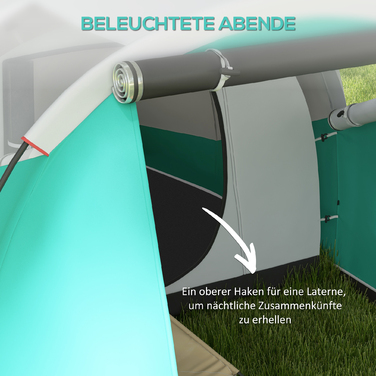 Намет Outsunny Tunnel Camping Tent для 5 осіб Сімейний намет з 2 кімнатами та сумкою для перенесення 3000 мм водяний стовп у зеленому кольорі для саду