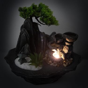 Lemodo Фонтан для дому LED 3-рівневий Настільний Фонтан Фен Шуй з підсвіткою, Водоспад, Оволожувач повітря, Декор для вітальні, спальні, офісу, 27x19x33 см (Савана)