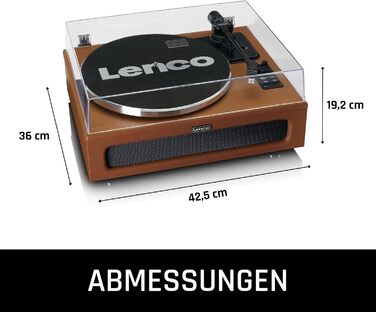Програвач вінілу Lenco LS-430 з Bluetooth, вбудованими динаміками 40 Вт, ремінним приводом, регулюванням тону, попереднім підсилювачем, RCA і AUX входами, коричневий