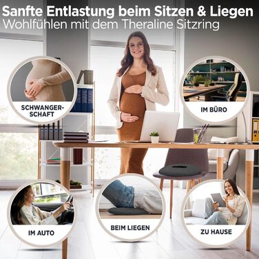 Ергономічна ортопедична подушка-кільце Theraline для розвантаження куприка та гемороїду, післяопераційна та післяпологова подушка-пончик (Антрацит Меланж), 35x48 см