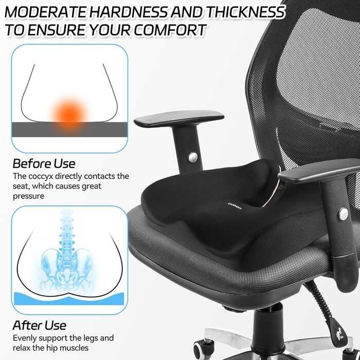 Ортопедична подушка для сидіння на офісне крісло: підтримка попереку, Memory Foam, для спини, чорна