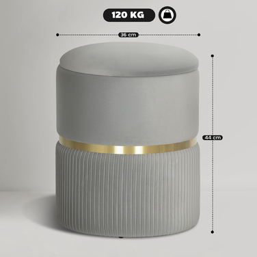 Пуф-контейнер, обтягнутий оксамитом, знімний верх, м'яке сидіння та приховане місце для зберігання, світло-сірий