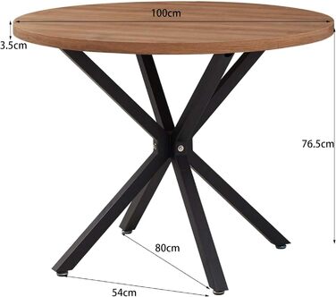 Обідній комплект на 5 персон: круглий стіл 100 см + 4 стільці (голландський флізелін), для кухні, вітальні, балкону, ресторану, офісу (темне дерево + чорний колір)