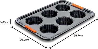 Форма для тарт з антипригарним покриттям LE CREUSET, 7 см, для 12 порцій, стійка до кислого тіста, з вуглецевої сталі, антрацит/помаранчевий