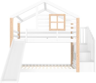 Двоярусне ліжко для дітей з драбиною, біле (90x200)