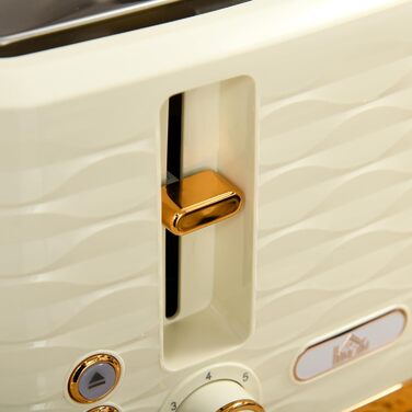 Набір для сніданку HOMCOM: чайник 1.7л та тостер на 4 тости, 2200W, 7 рівнів підсмажування, розморожування, підігріву, зйомний піддон для крихт, термостат Otter, бежевий