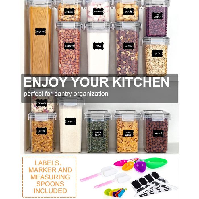 Набір контейнерів для зберігання Heucheey 25 шт. - Органайзер для кухні, контейнери для продуктів з кришкою, ємності для зберігання, мірна ложка, маркер, наклейки, щітка-губка