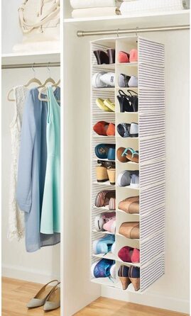 Підвісне сховище mDesign з 20 відділеннями-великий підвісний органайзер для Вішалки для одягу-компактне сховище для взуття та одягу- (синій / бежевий)
