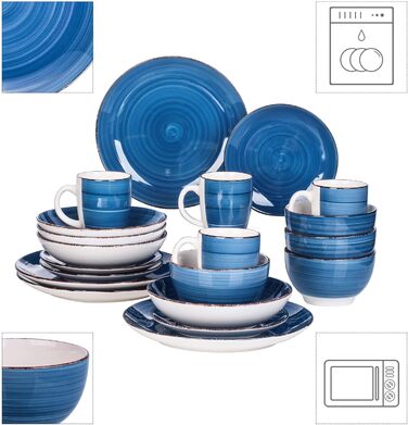 Комбінований набір фаянсового посуду, Vancasso Bella ручний розпис, марокканський стиль, вінтажний вигляд, ручний розпис, на 12 осіб (набір посуду з 20 предметів, блакитна белла)