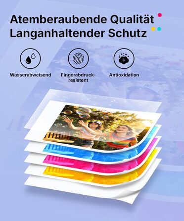 Портативний міні-фотопринтер Liene Pearl N200 Pro з підключенням Bluetooth, сублімаційна технологія, 300 dpi, для iPhone та Android, вбудований акумулятор, комплект з 50 фото (5x7,6 см) та 5 фарбовими стрічками (Lila)