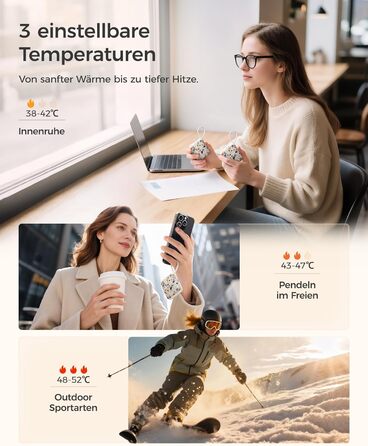 Електричні грілки для рук OCOOPA (2 шт.), 3 режими нагріву, 4000mAh, USB-зарядка, подарунок для жінок, для активного відпочинку